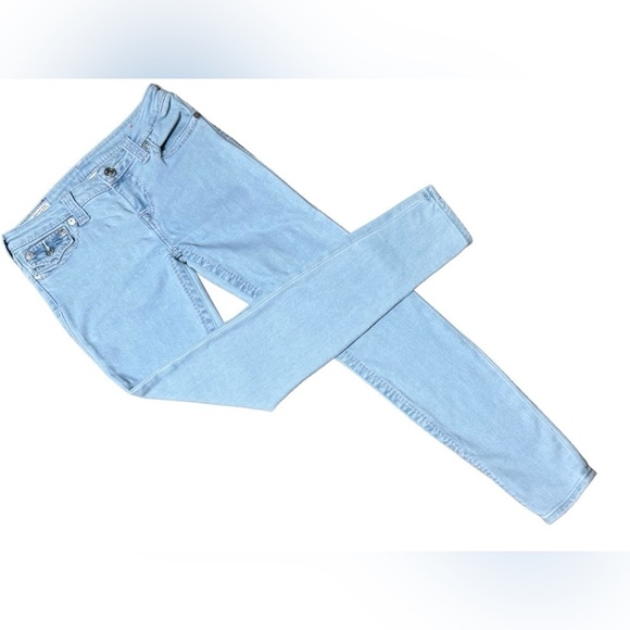 Womens True Religion Jeans Halle Light Blue Denim with Pink Stitching Size 28 - Picture 11 of 16